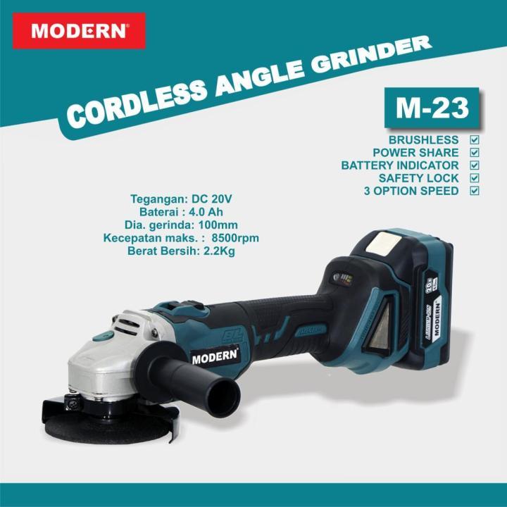 Modern Mesin Gerinda Cordless 4 Inch 20 V M23 / Gerinda Baterai MODERN M-23