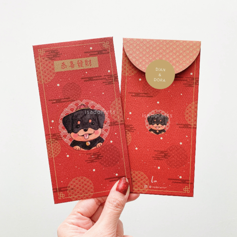 

10pcs Angpao Imlek Premium Hong Bao Angpau Amplop Uang Long Panjang Lucu Unik Puppy Doggy Rottweiler