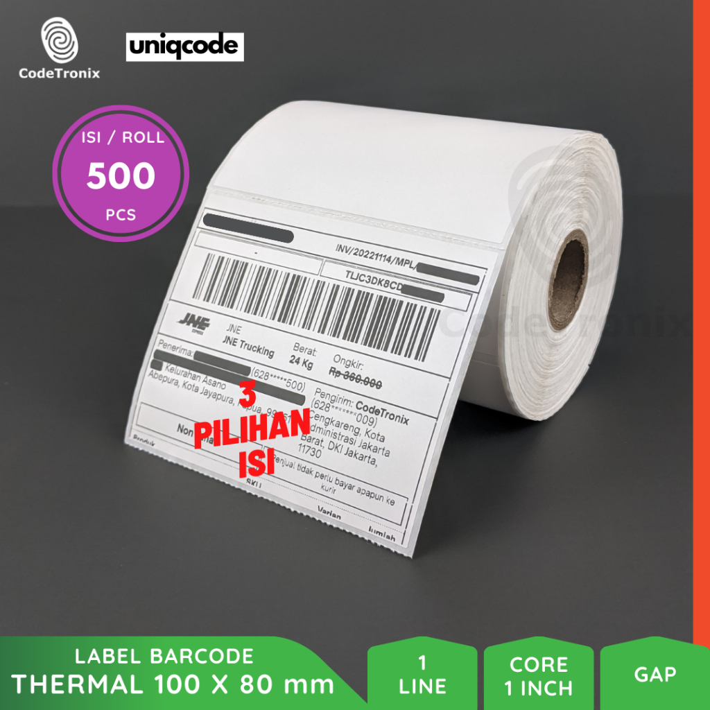 

Label Stiker Kertas Thermal 100x80 Resi A7 Direct Sticker Barcode Roll Pengiriman Paket 500 pcs