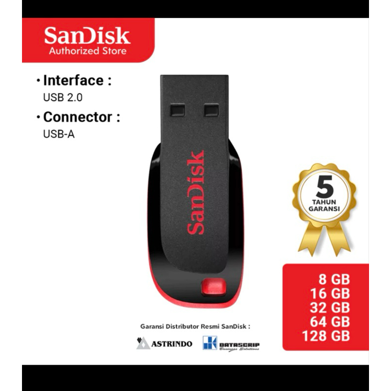 Flashdisk SunDisk 8GB 16GB 32GB 64GB 128GB Cruzer Blade CZ50