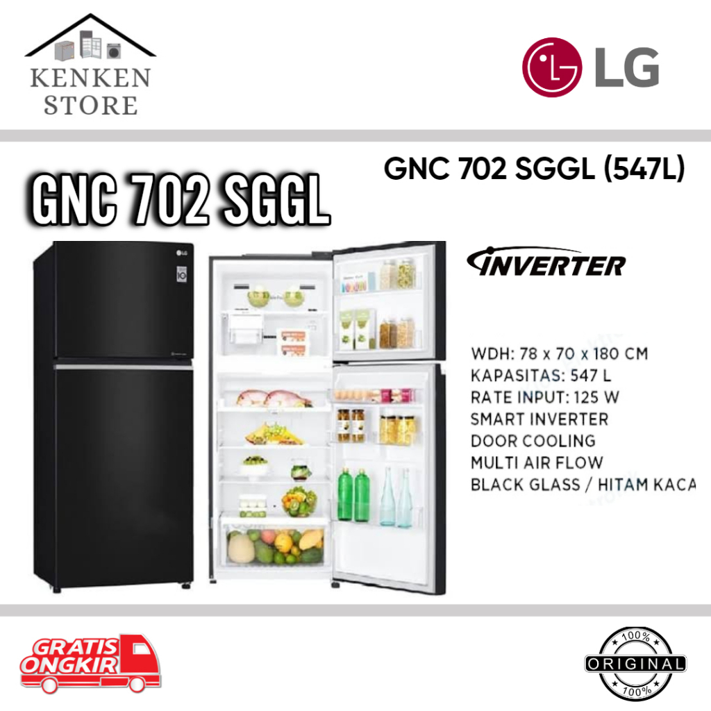 KULKAS LG  2 PINTU BESAR LG GNC-702SGGL GLASS DOOR INVENTER