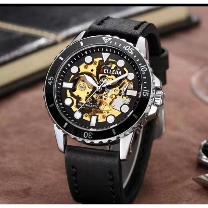 Jam Tangan Pria Belleda 9352 Automatic Strap Kuli Man Watch Populer Anti Air 30 Meter Watches