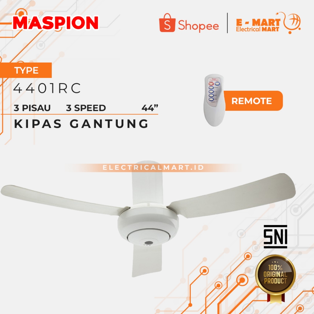 Kipas Gantung Remote Minimalis Maspion Ceiling Fan CF-44011 RC 44" / Kipas Minimalis / Kipas Remote