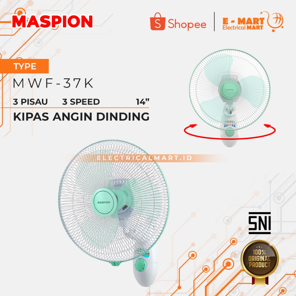 Maspion MWF-37K Kipas Dinding 14" / Kipas Angin Tarik WALL FAN 14 inchi