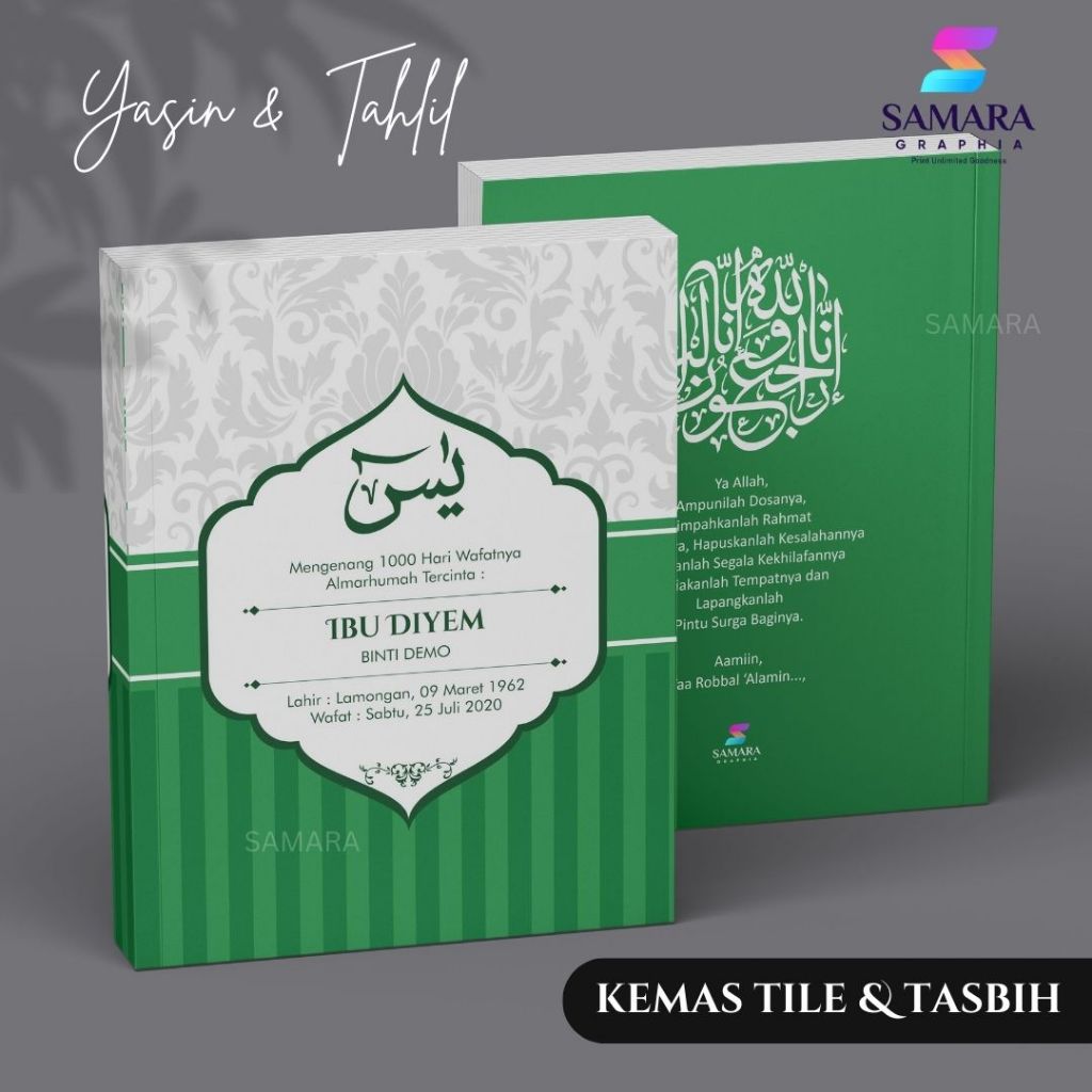 Buku Yasin dan Tahlil Custom Softcover Foto Lengkap Gratis Tasbih Al Quran KRISAN 2