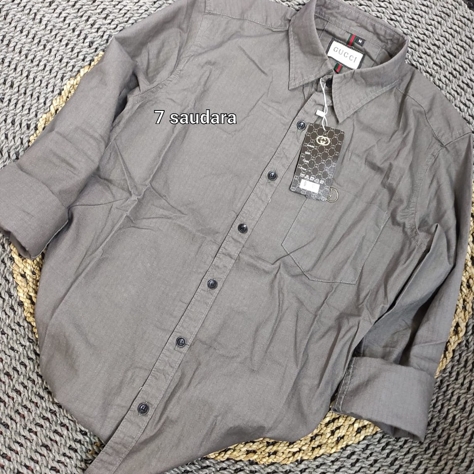 1111 Kemeja GUCCI Original Import Quality Pria Kemeja Distro Terbaru Motif Kotak Kotak Pria Kemeja L