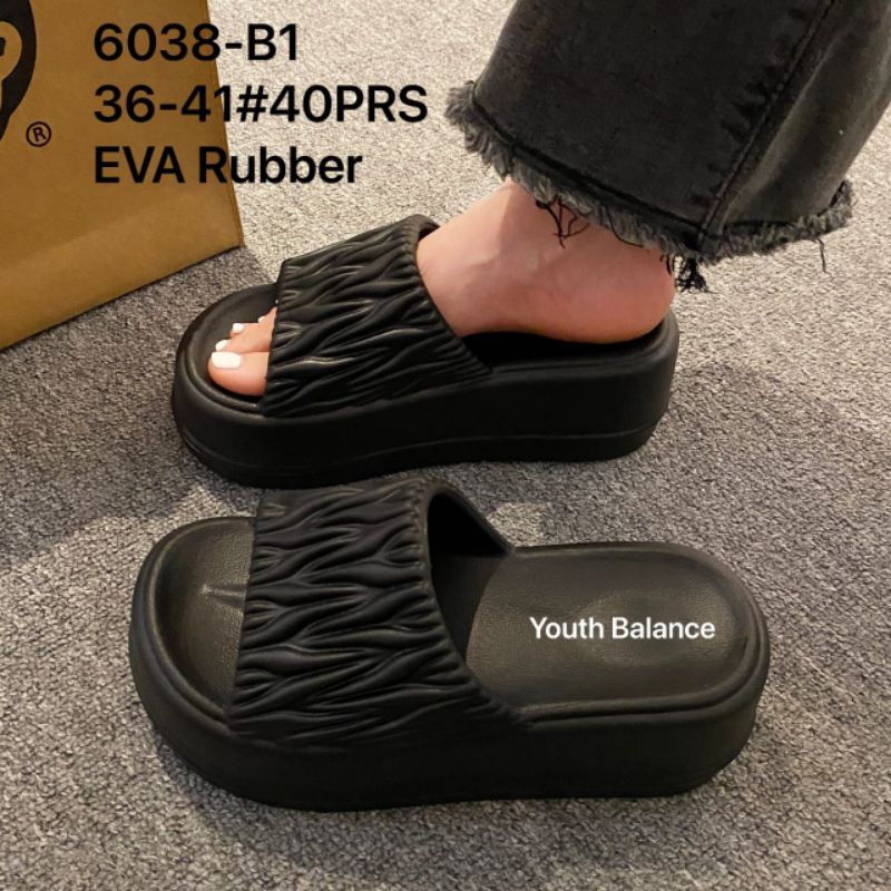 YOUT BALANCE 6038 - Sandal Wanita Selop Wedges Model Kerut Hak Tinggi Size 36-41
