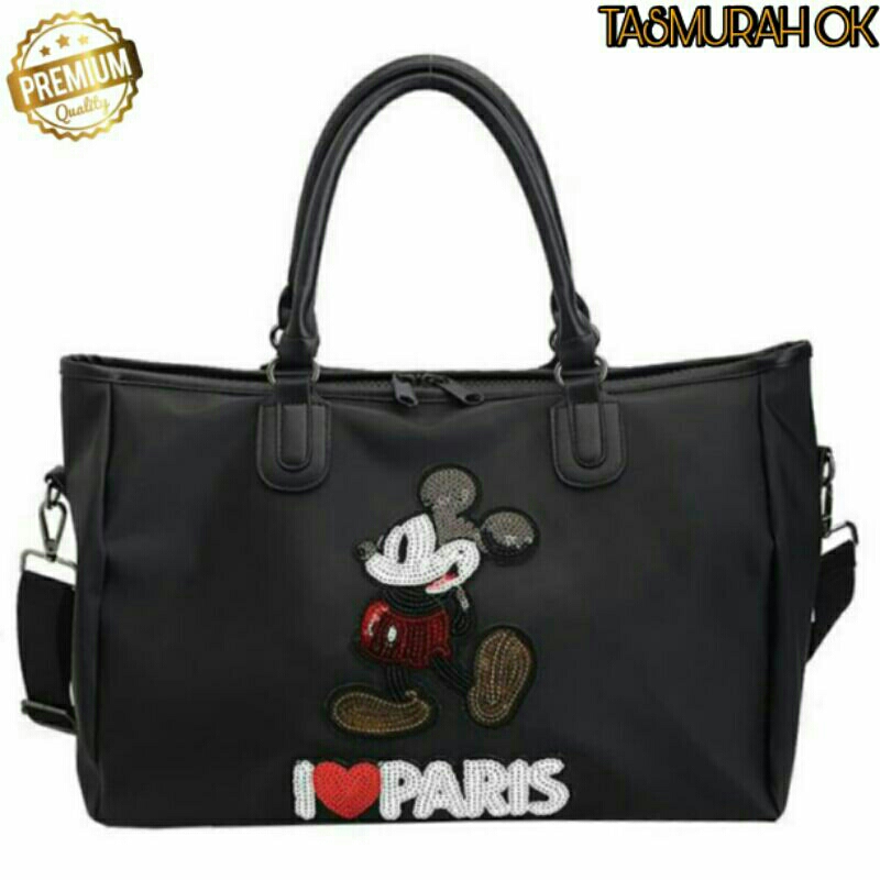 Tas Travel Bag Mickey Tas Tote Bag Selempang Wanita Premium Parasut Nylon Antiair Import Korea Bag M