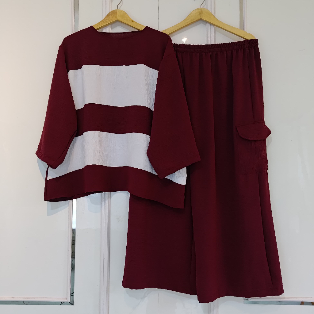 TAYLOR SET CARGO JUMBO | Setelan Celana Cargo Kekinian Wanita Jumbo LD 150 cm Crinkle Airflow