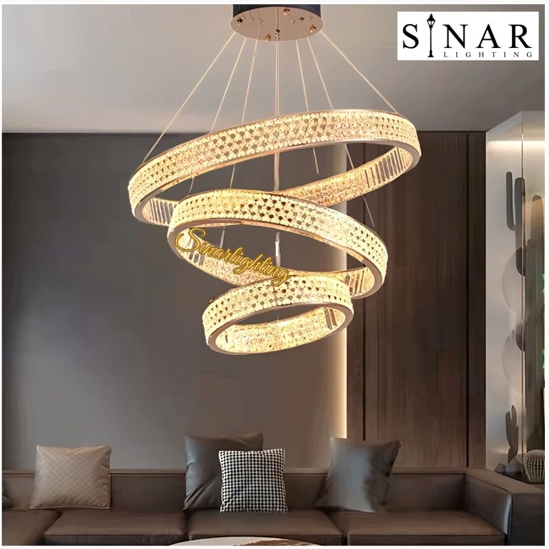 Lampu gantung kristal 3 susun Cincin LED 3 cahaya XD8805