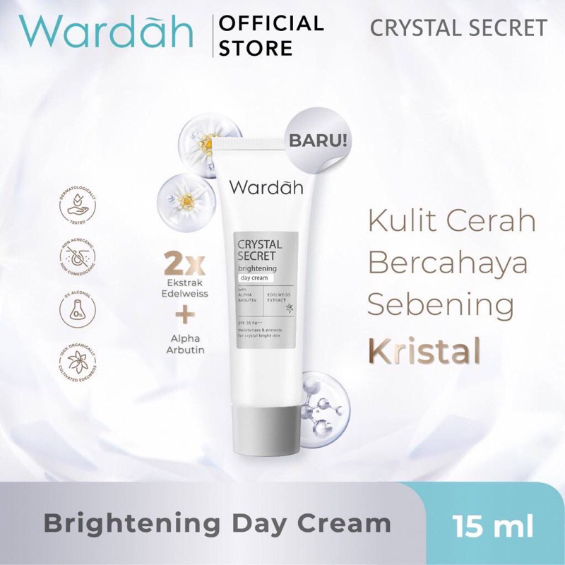 Wardah Crystal Secret Brightening Day Cream - Krim Siang dengan Ekstrak Edelweiss dan Niacinamide - 