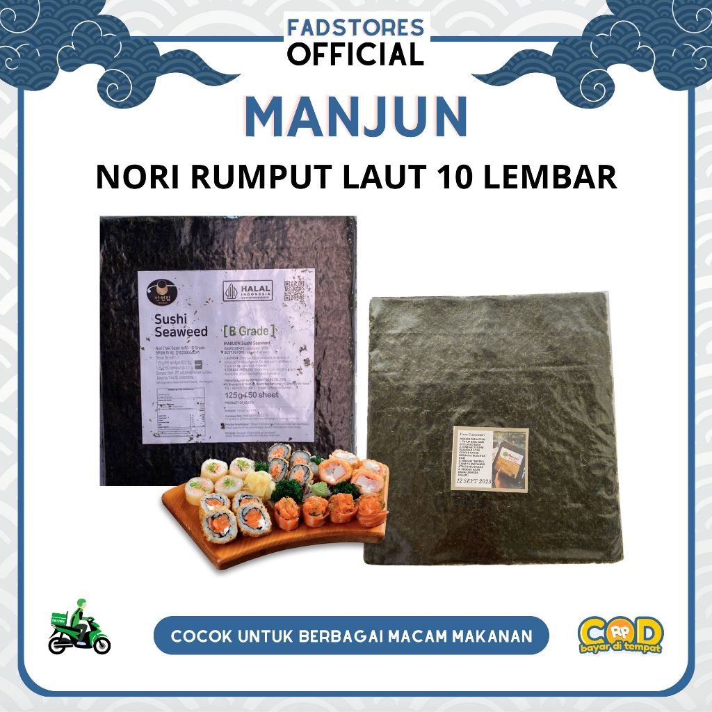 

Nori Sushi 10 Lembar - Nori Sushi Halal - Nori Manjun 10 Lembar - Nori Rumput Laut Manjun 10 Lembar