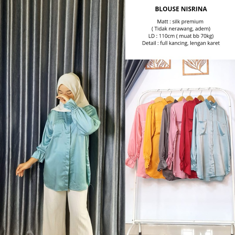 Blouse Nisrina / Atasan Kemeja wanita basic armani silk polos premium / Kemeja formal casual korean 