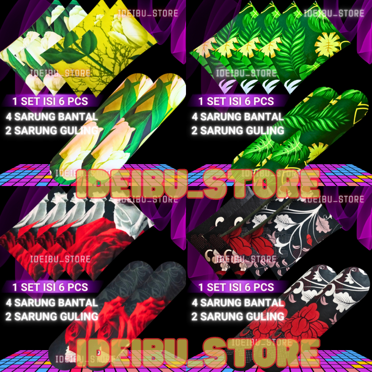isi 6 pcs 4 sarung bantal 2 sarung guling set motif bunga karakter dan dewasa ukuran 45x60 standar b