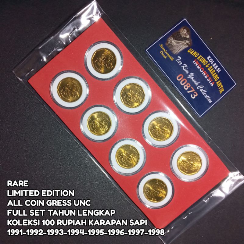 Koleksi Set Tahun Lengkap Koin 100 Rupiah Karapan Sapi 1991-1998 All Coin Gress Lustre Pecahan Roll 