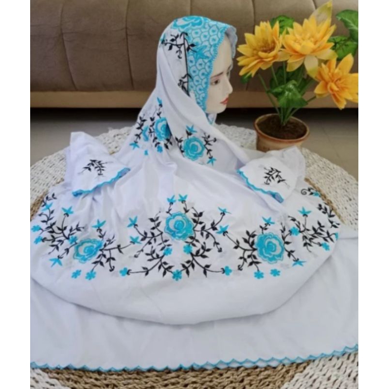 Mukena Katun Micro Terusan Dewasa Motif bunga mawar