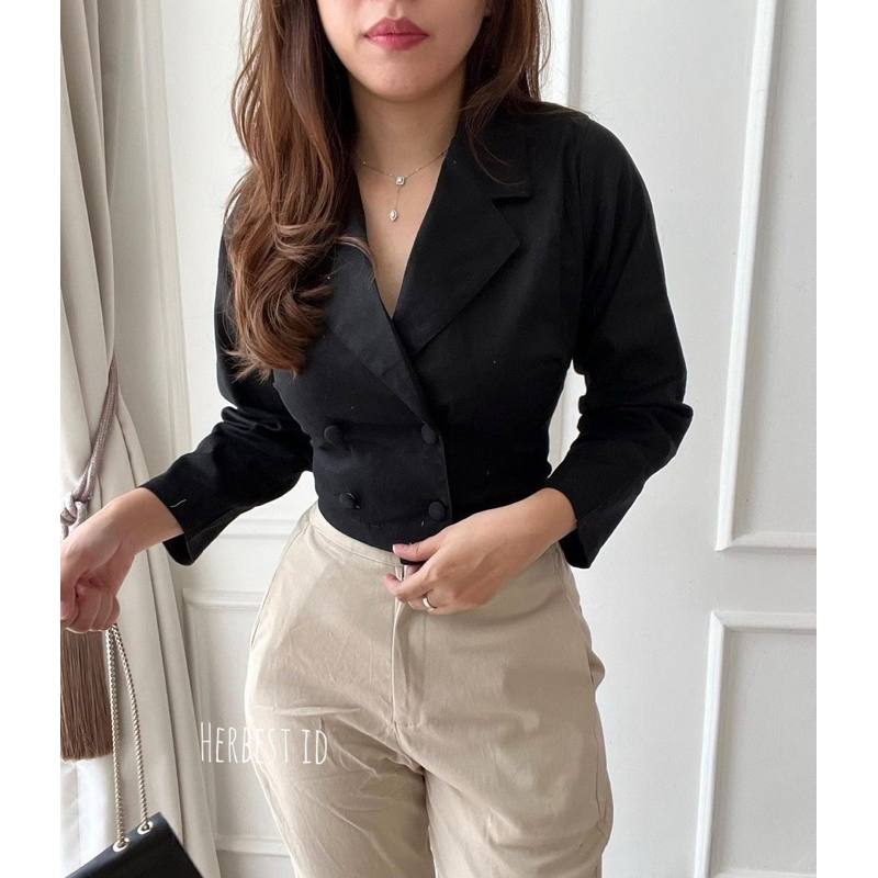 HERBEST 9446 VANYA CROPTOP SEMI BLAZER SOFT JEANS PREMIUM IMPORT ATASAN KEMEJA LENGAN PANJANG WANITA