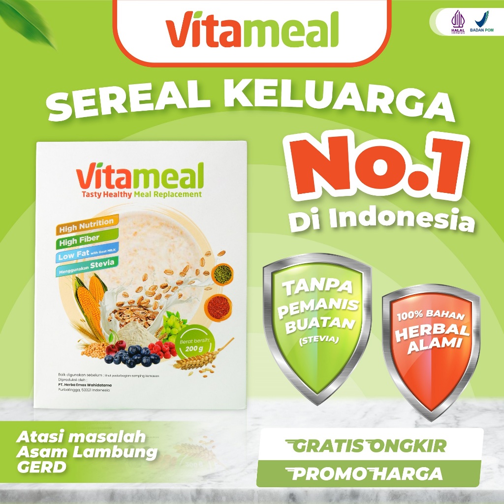 

VITAMEAL Ampuh Mencegah dan Turunkan Gula Darah Diabaetes Permasalahan Gerd Asam Lambung Pencernaan Pengganti Sarapan