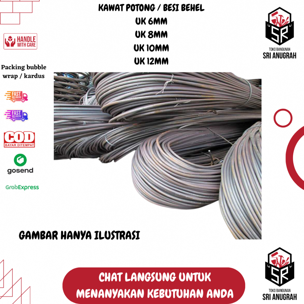 Besi Behel Kawat Potong UK 6MM 8MM 10MM 12MM