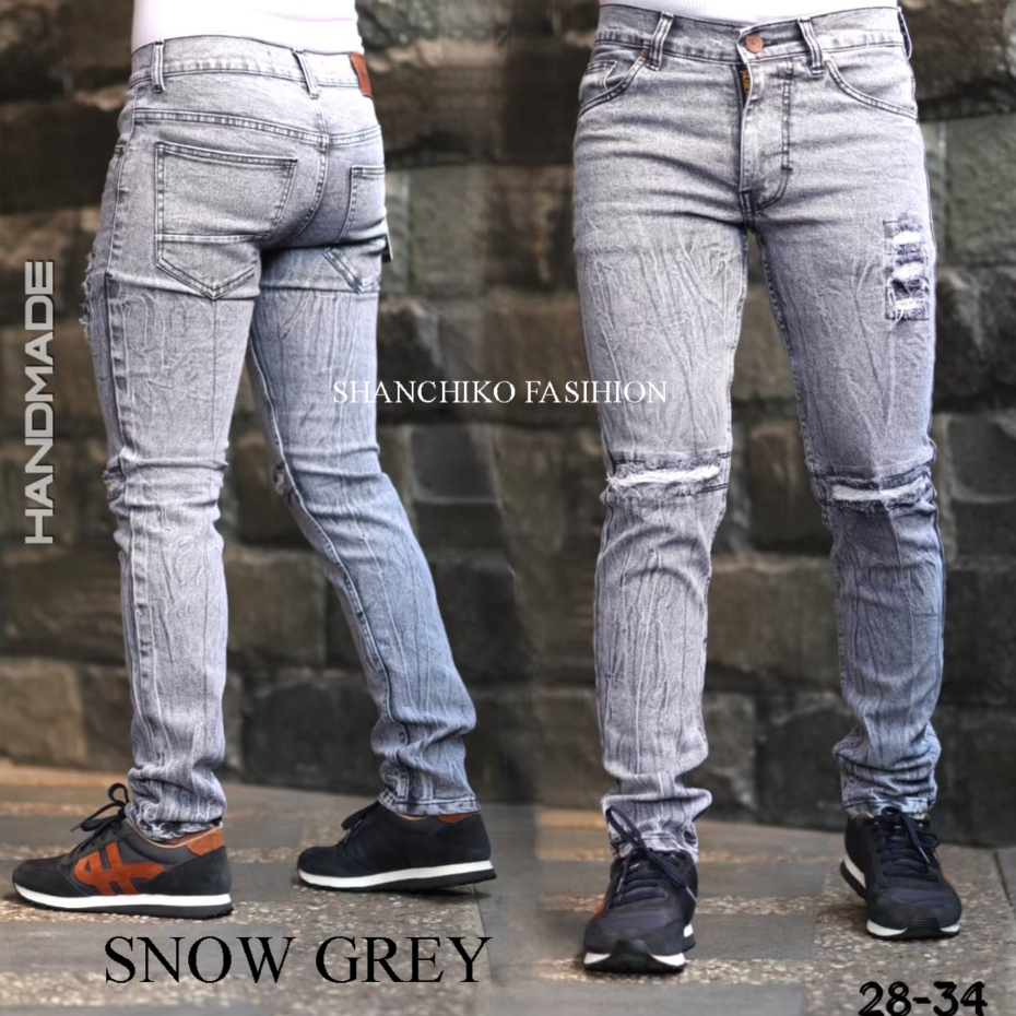 SHANCHIKO-CELANA JEANS PETIR PRIA SOBEK LUTUT
