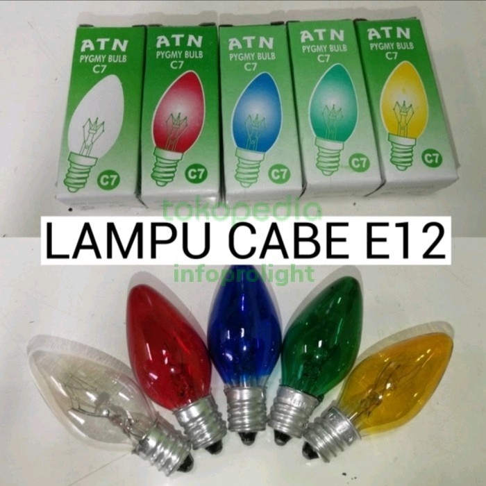 Lampu Bohlam Cabe Kaca Bening Lancip E12 Kuning C7 220V