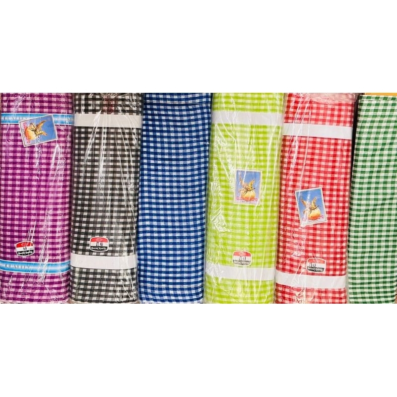 Kain Sella meteran Kotak Besar lebar 140cm untuk taplak meja, kain jendela, prakarya sekolah kerajin