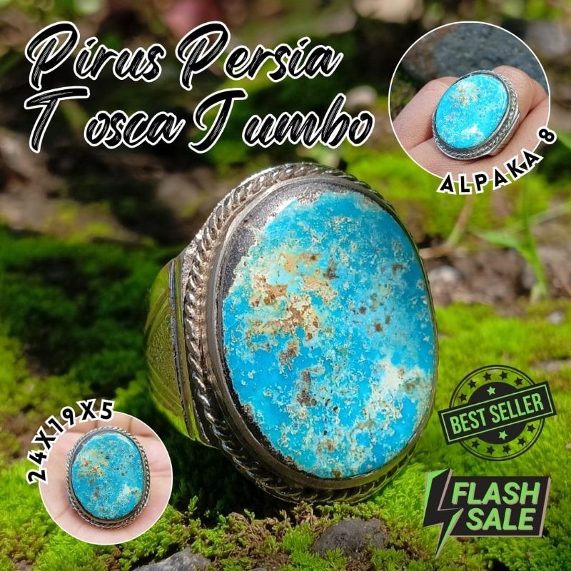 Cincin Pria / Cincin Batu Akik Natural (Asli) Pirus Persia (Iran) Tosca Jumbo Hu (COD) Dim Kantoran 
