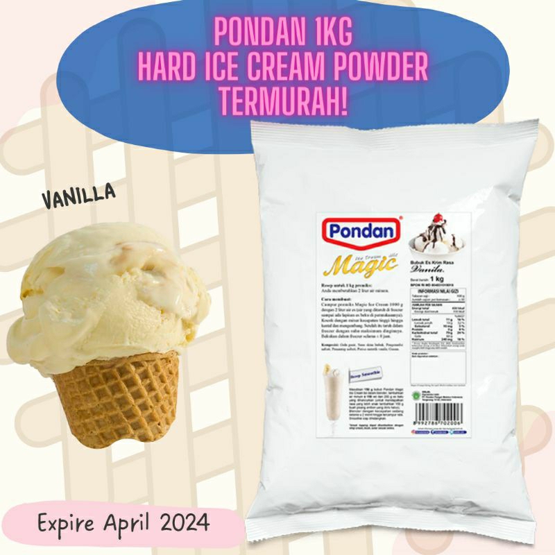 Powder Hard Ice Cream Pondan 1kg TERMURAH rasa vanilla Coklat Strawberry