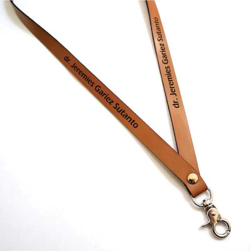Lanyard Kulit Asli Free Custom - Tali ID Card Kulit Asli Free Custom Nama & Logo