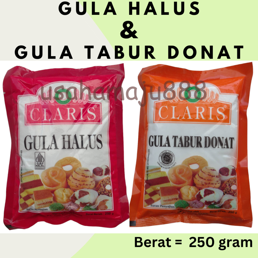 

Gula Tabur Donat 250 Gram / Gula Halus Claris 250 gram