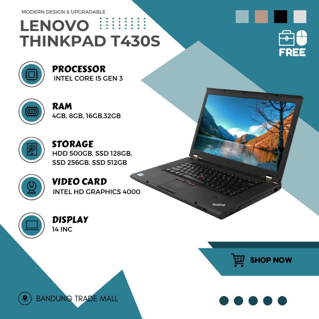 Laptop Lenovo ThinkPad T430s Core i5 Ram 8Gb SSD 256Gb Mulus