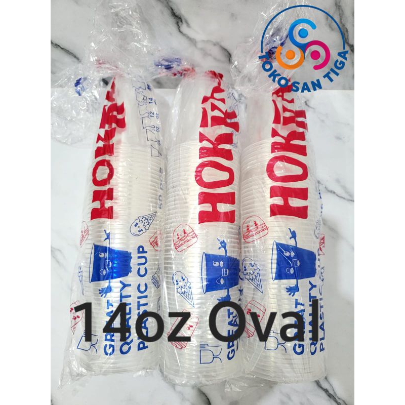 Hokaku Gelas Cup Plastik Oval 14oz dan 16oz