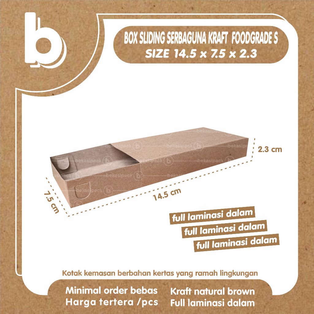 

Sliding Box Serbaguna S Kraft Foodgrade 14.5x7.5x2.3 I SBSSKF00455