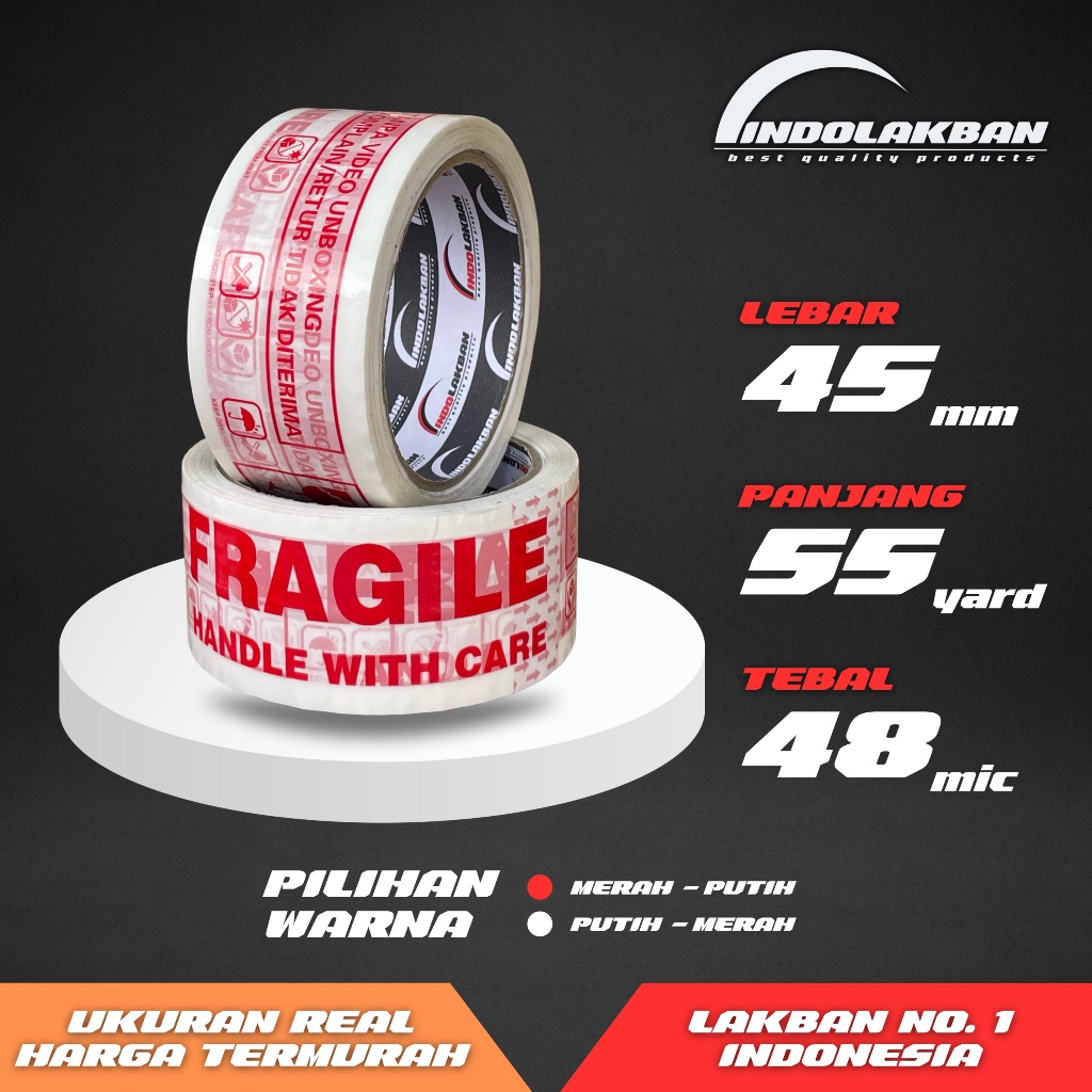 

( PER SLOP ) INDOLAKBAN LAKBAN FRAGILE UNBOXING PUTIH 2 INCH 55 YARD / 50 M - Harga Pabrik Harga Grosir