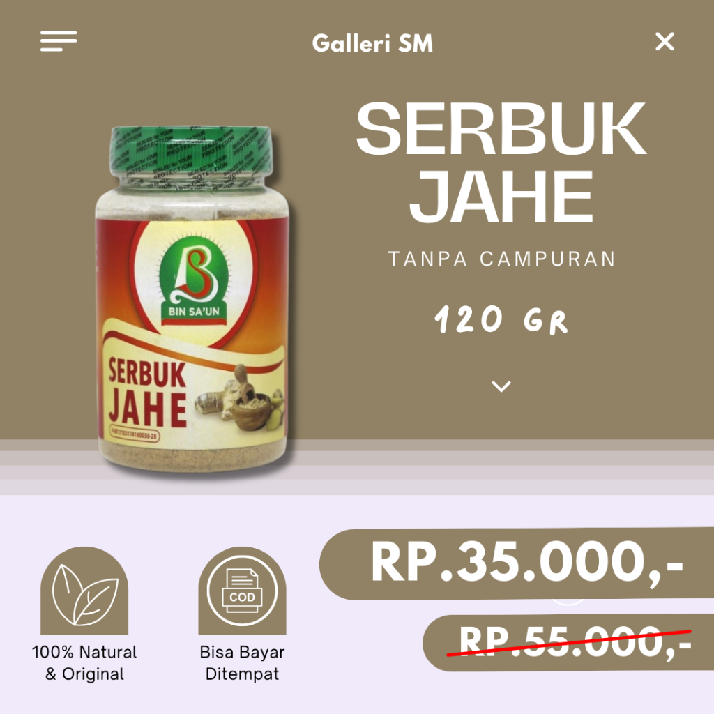 

Serbuk Jahe Bin Sa'un 120 Gr Murni 100% Original Tanpa Campuran