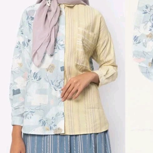 READY STOCK Cottonink x Kami Top Mint Terra Ezzah Oversized shirt with Big Pocket Kamiidea