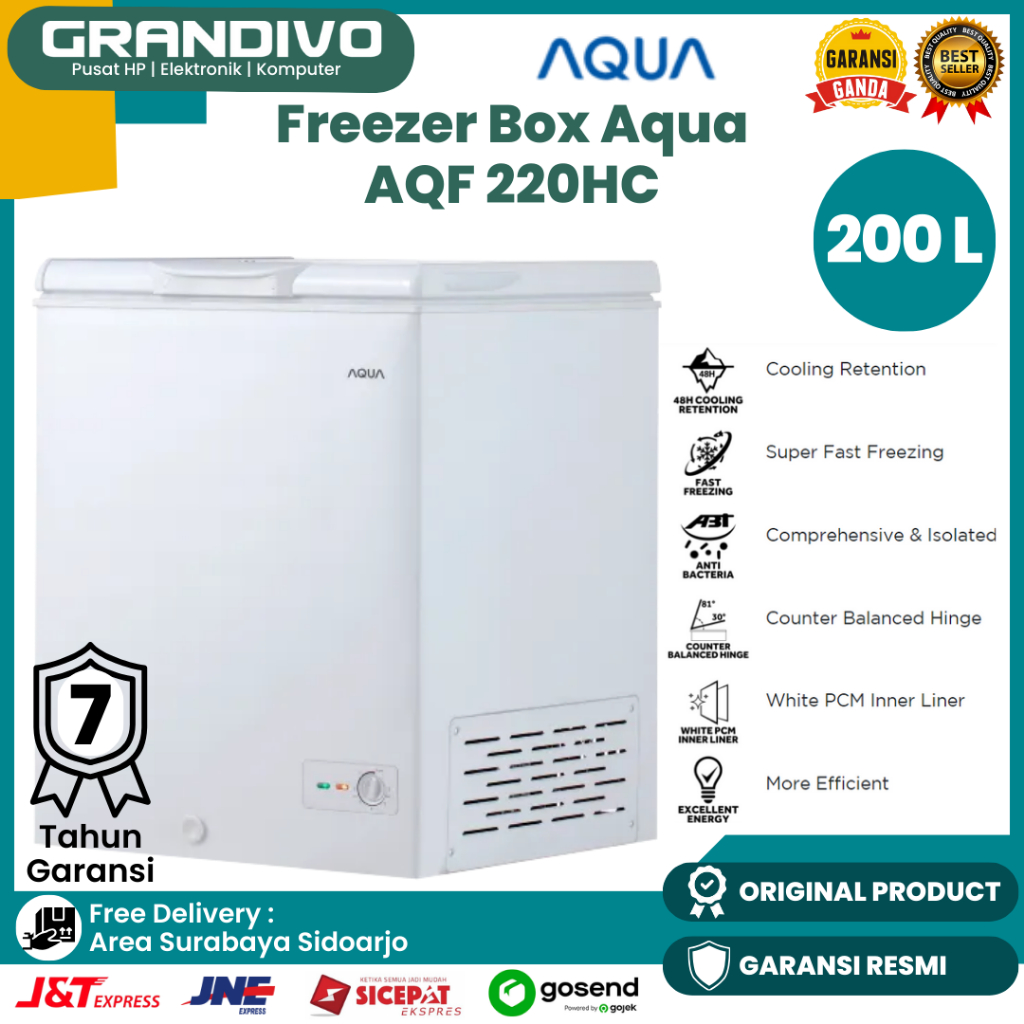 Freezer Box Sanyo Aqua 200 Liter AQF 220HC Chest Freezer Aqua Tahan jamur LED Lamp - Grandivo