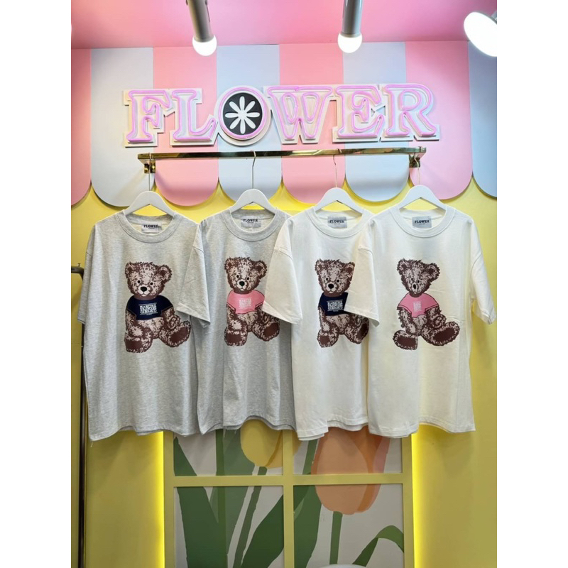 KAOS UNISEX OVERSIZE TEDDY BEAR MERK FLOWER BANGKOK