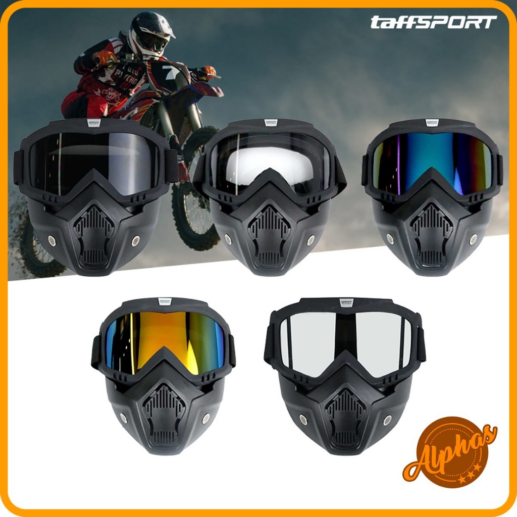 Goggles Kacamata + Masker Full Face Helem Goggle Mask Helm Gun Ski Motor Cross Topeng Kaca Mata Trai