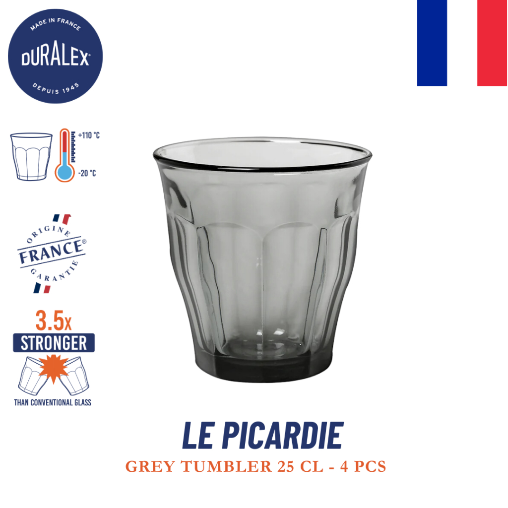 Duralex Picardie Grey 250 Ml - Rock Glass Kopi Latte Jus Whisky Tempered Glass