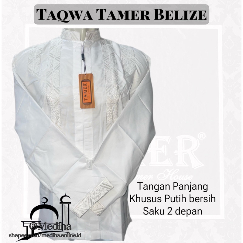 Baju Koko/ Taqwa bordir TAMER EXCLUSIVE Tangan Panjang Putih Tipe BELIZE
