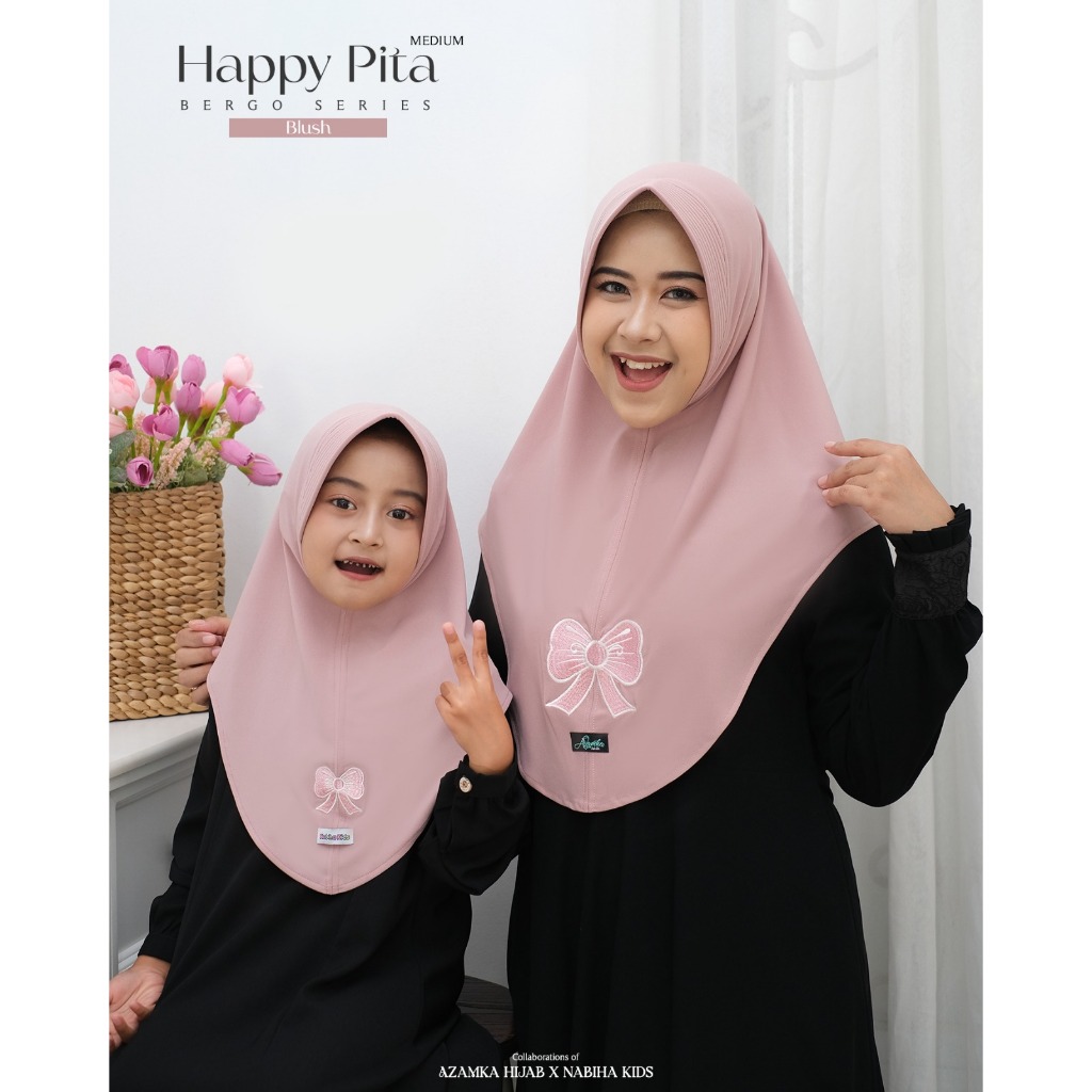 Azamka - Happy Pita Bergo - Hijab Instan Pad - Jilbab Couple Ibu Anak - Wangi Parfume Premium Pita