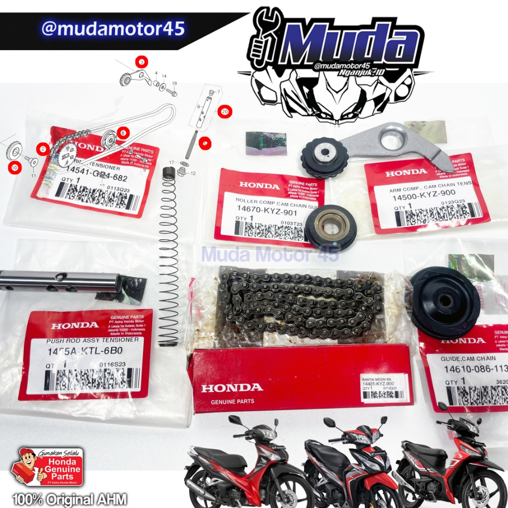 RANTAI KAMRAT KETENG SET SUPRA X 125 INJEKSI FI BLADE MSX GROM HELM IN TENSIONER 14401-KYZ-900 K41 K