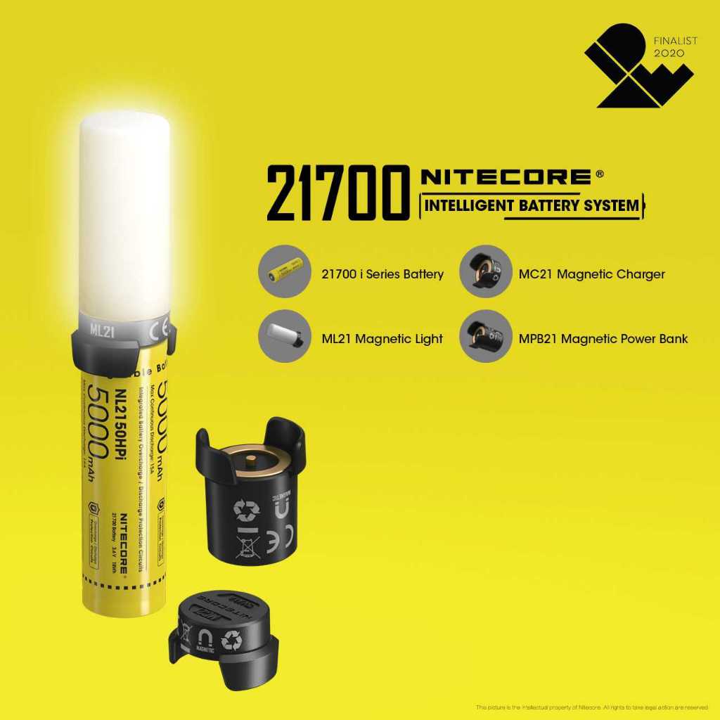 NITECORE 21700 Baterai Li-ion 5000mAh with Magnetic Light Power Bank 21700 BS