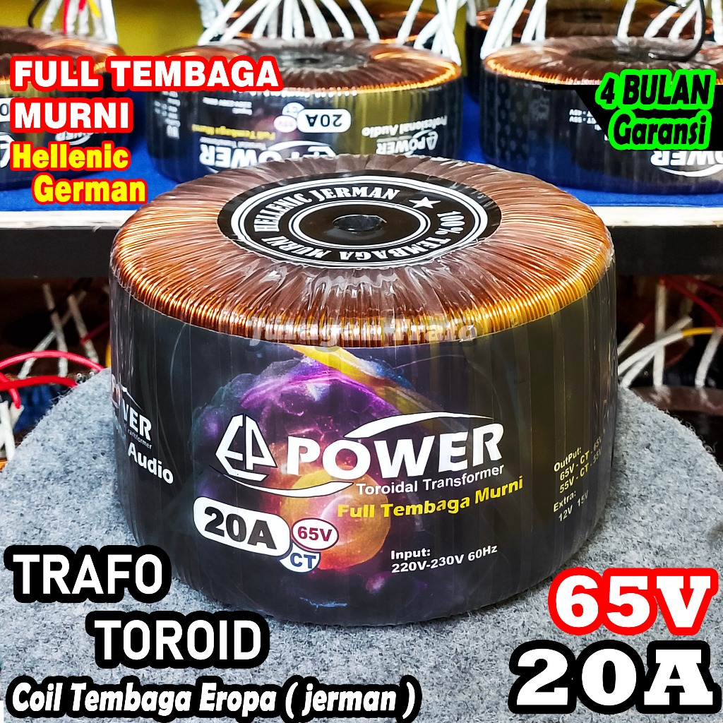 Lostnight_ Trafo Toroid Powertoroidal 20A (Murni) 65V Ct 55V Ct Trafo Toroid 20A Murni Tipe Tinggi