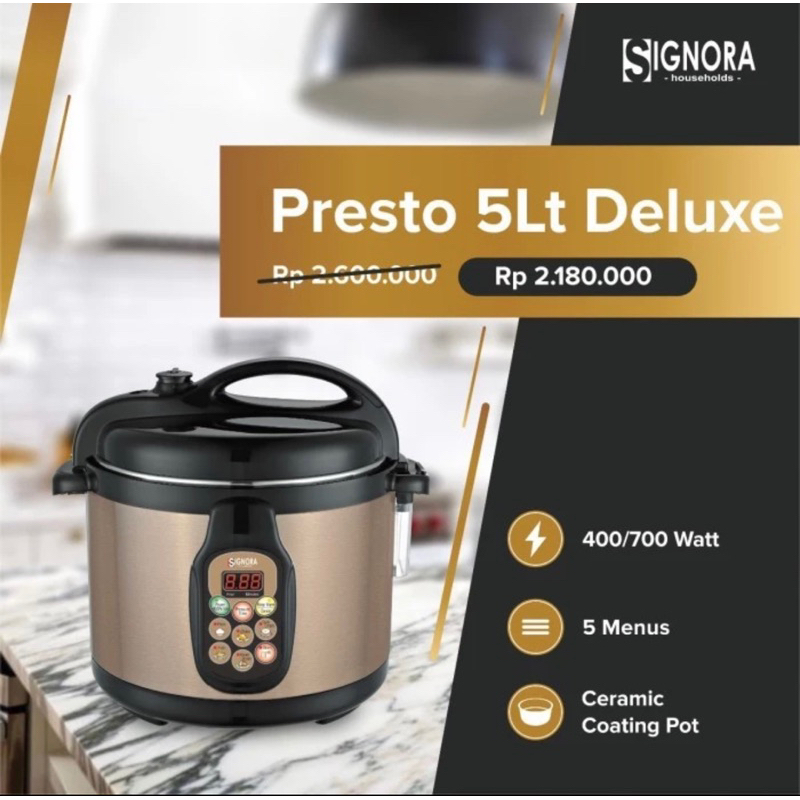 Signora Presto Deluxe 5 Liter listrik panci elektrik promo Preassure Cooker