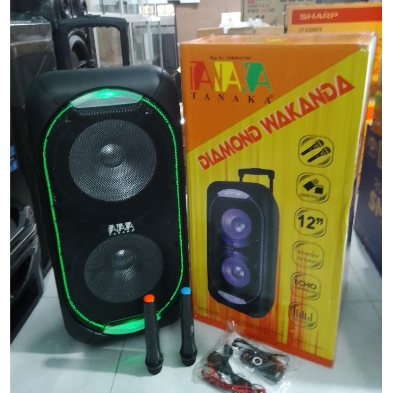 Speaker Portabel TANAKA Diamond Wakanda 12 inci Double BASS Free 2 Mic Karaoke