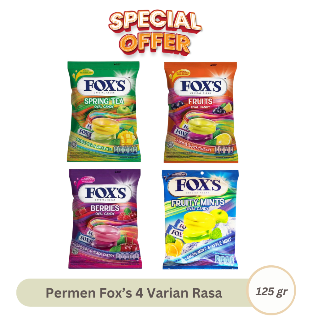 

Permen Fox's crystal clear 125gr Berries Fruity mints fruits (50pcs) oval candy buah fox foxs