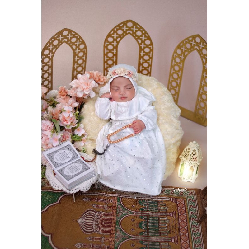 baju aqiqah anak bayi perempuan, abaya bayi, gamis dress  premium foto newborn.