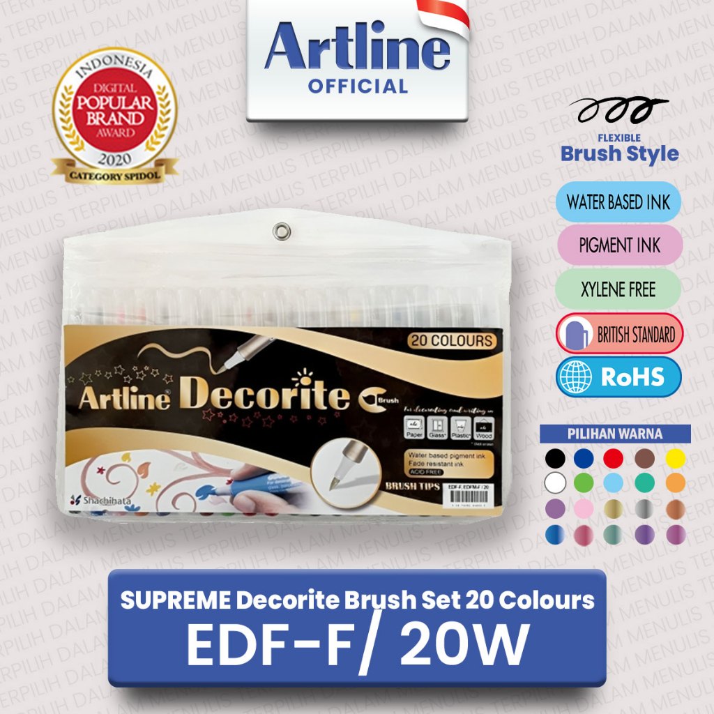 

ARTLINE Spidol Supreme Decorite Brush Pen Marker Kuas Sketsa Lettering Calligraphy SET 20 Warna EDF-F/20W